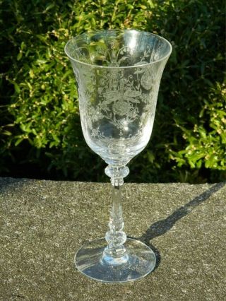 Heisey Orchid Tyrolean Water Wine Goblet Etch Etched 8 1/2 " Glass