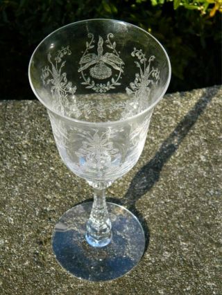 Heisey Orchid Tyrolean Water Wine Goblet Etch Etched 8 1/2 