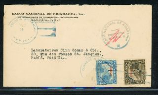 Nicaragua Postal History: Lot 43 1934 Official 8c Bank Managua - Paris $$$