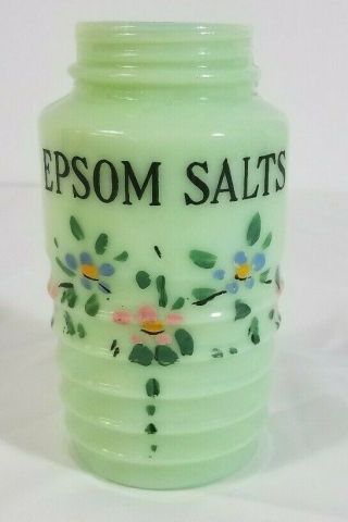 Rare Jeannette Glass Jadeite Epsom Salts Bathroom Jar Container W/o Lid Guc
