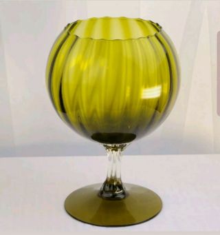Large Empoli Italy Glass Brandy Snifter Vase Ribbed Balloon Bowl Twisted Stem