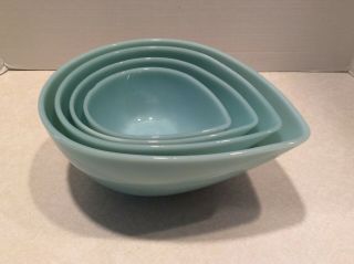 Vintage Fire King Delphite Blue Teardrop Nested Bowls,  Set Of 4