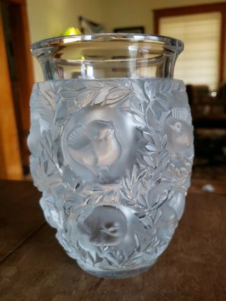 Lalique Frosted Crystal Bagatelle Vase - 12 Birds In Foliage