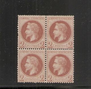 1862 France Sc 30,  2c Napoleon Mnh Block Of 4,  Cv $2000.  00
