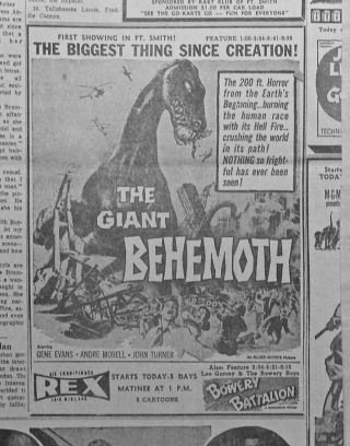 1959 Newspaper Ad For Movie The Giant Behemoth - 200 Ft.  Horror,  Burning Humans