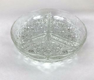 Vintage Pressed Glass Relish Dish Divided Trinket Tray Daisy Button Pattern
