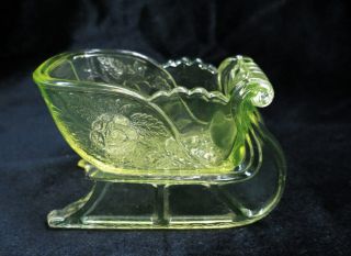 Antique 1886 Eapg Vaseline Glass Rose Sprig Sleigh Candy Dish Campbell Jones