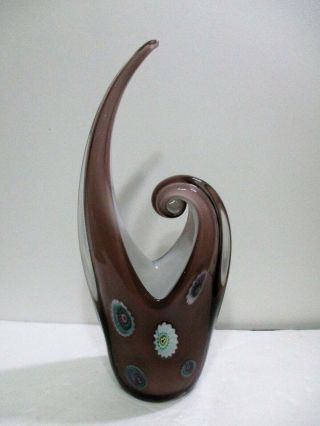 Mid Century Retro Vtg Millefiore Murano Freeform Art Glass Sculpture Vase