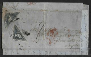 Cape Of Good Hope 1857 Folded Cover With 2 Triangles Deep Blue Sg 6 To England