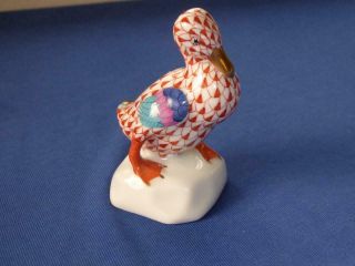 Herend Hungary Porcelain Hand Painted Rust Fishnet Duck Figurine 22k Gold Accent