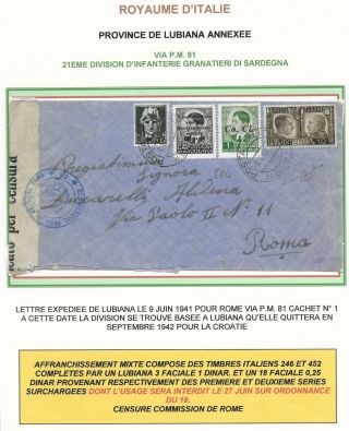 Italian Occ Lubiana Covers 1941 Mixed Franked Censored Militairy Cover 21th Divi