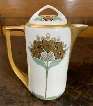 Antique Rosenthal Donatello Bavaria Chocolate Pot Hand Painted Gold Floral