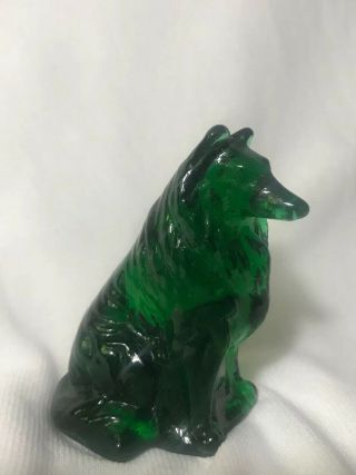 Mosser Collie / Sheltie Green Glass Dog Figurine Paperweight
