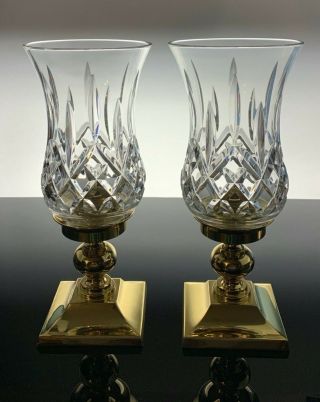 Waterford Crystal Lismore Hurricane Candle Holders Set Of 2