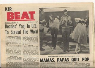 KJR BEAT Vol 1 10 OCT 1967 Seattle Newspaper Mamas and Papas BEATLES Yogi KRLA 2