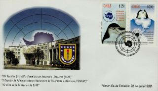 Chile 1998 Fdc Scott 1246 - 1247 Scar Antarctic Research Penguins Mnh Scarce