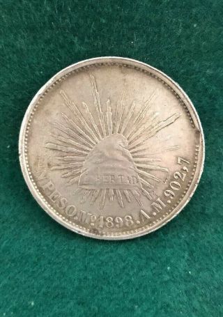 1898 Cn Am Mexico One Un Peso Silver Coin - Km 409