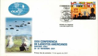 Chile 2001 Fdc Xxiv Conferencia Ejercitos Americanos Army Flag