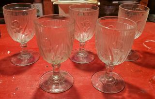 Vintage 5 Jeannette Iris Herringbone Crystal Goblets Clear Glass