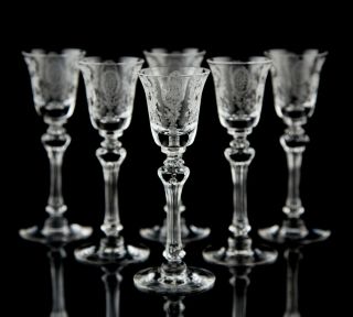 Tiffin June Night Cordial Glasses Set Of 6 Vintage Etched Glass Stem 17392