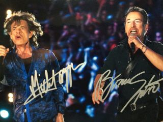 Bruce Springsteen & Mick Jagger Hand Signed Autographed 8 X 11 Photo W/coa