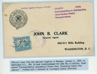 Nicaragua Postal History: Lot 20 1934 Official Frank To Washington $$$