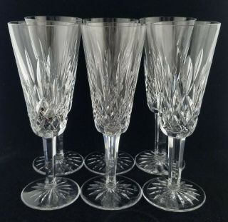 (6) Waterford Lismore Crystal Champagne Flutes,  7 1/4 ",  Euc