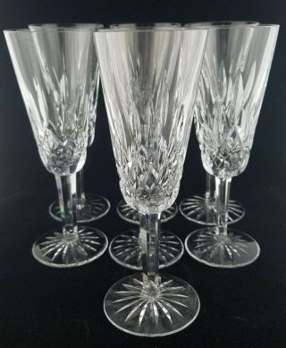 (7) Waterford Lismore Crystal Champagne Flutes,  7 1/4 ",  Euc