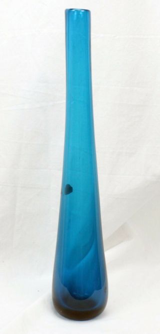Blenko Glass Vase Tall Skinny Dark Turquoise Blue Mid Century Modern Mcm 16 " Vtg