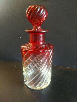Antique Baccarat Perfume Bottle W Stopper Rose Teinte Amberina Swirl 8” Vintage