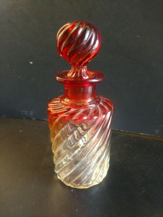Antique Baccarat Perfume Bottle W Stopper Rose Teinte Amberina Swirl 6” Vintage