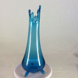 Vintage Le Smith 11” Blue Swung Tripod Footed Vase