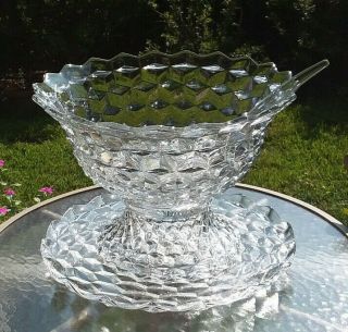 Fostoria American 18 " Punch Bowl With Base,  Under Plate & Glass Ladle