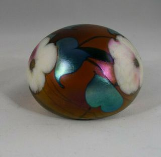 Charles Lotton 1975 Signed Multi Flora Iridescent 3 " Wide Art Glass Paper Weight