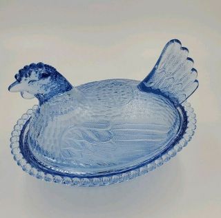 Vintage Indiana Glass Hen On Nest Hon Light Blue