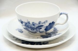 Royal Copenhagen " Blue Flowers " Large Teacup & Saucer & Plate Trio