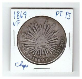 1869 Mexico Pi - Ps Silver 8 Reales Cap & Rays (vf) Coin With Chop Marks
