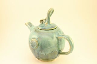 Irish Art Pottery Emerald Teapot Colm De Ris Ireland China Hand Crafted & Signed 2