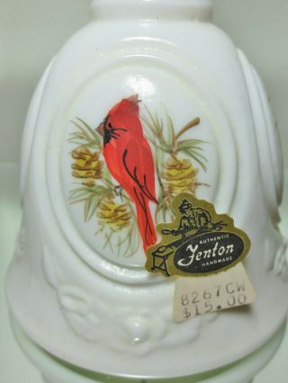 Vintage Fenton Art Glass Bell - Hp Artist Signed Cardinal In Winter - D.  Fredrick - 2