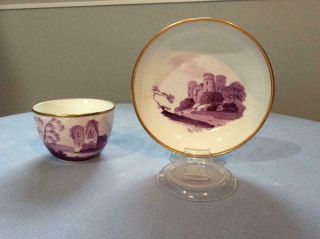Wedgwood First Period Bone China Cup And Saucer By Cutts In Puce Ca.  1815 - 1825