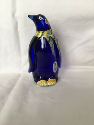 Cobalt Blue Fenton Penguin Paperweight Figurine Handpainted Artist Signed