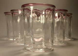 Lindean Mill Glass,  6 Vintage Pink Optic Tumblers,  Hand Blown Scottish C1989 - 90