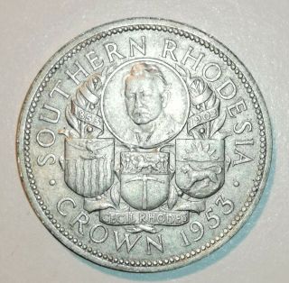 Rare 1953 Southern Rhodesia Silver Coronation Crown - Cecil Rhodes -