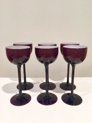 6 Vintage Carlo Moretti Empoli Murano Italy Small Purple Cased Glass Wine Stems