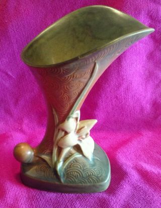 Vintage Roseville Pottery Brown/green Zephyr Lily Cornucopia Vase - 204 - 8