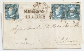 1859 Italy Sicily Cover,  Sa 7,  2gr X 3 Stamps,  Cv $6250.  00,  Rarity