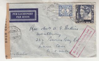 Netherlands East Indies,  1941 Censored Airmail Cover To Australia,  5c. ,  50c.