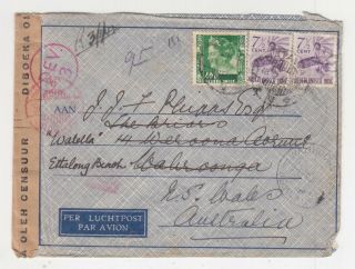 Netherlands East Indies,  1941 Censored Airmail Cover To Australia,  7 1/2c (2),  40c