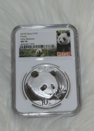 2018 China.  999 Fine Silver Panda S10y Ngc Ms70 Early Release 4646607 - 069