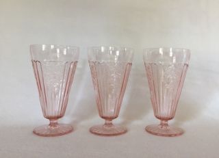 3 Anchor Hocking Pink Mayfair Open Rose Footed Ice Tea Tumblers U.  S.  Ship